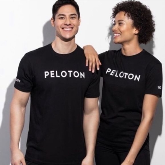 PELOTON Century 100 Club Logo Tee T-Shirt Black White Crewneck Cycling Rides - Picture 8 of 8